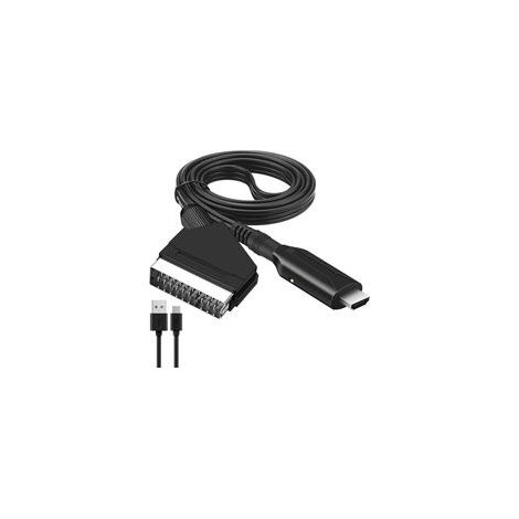 Convertisseur Peritel vers HDMI, Adaptateur Peritel SCART vers HDMI Plug&Play Câble Cordon AV RGB avec Câble Péritel Sortie vidéo Adaptateur pour HDTV STB VHS Xbox PS3 Sky DVD Blu-Ray (1/5)