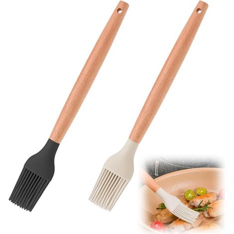 Cepillos de cocina,brocha de silicona para hornear con mango de bambú,brochas de silicona sin olor,mango de 27 cm de largo,4 cm de ancho (1/2)