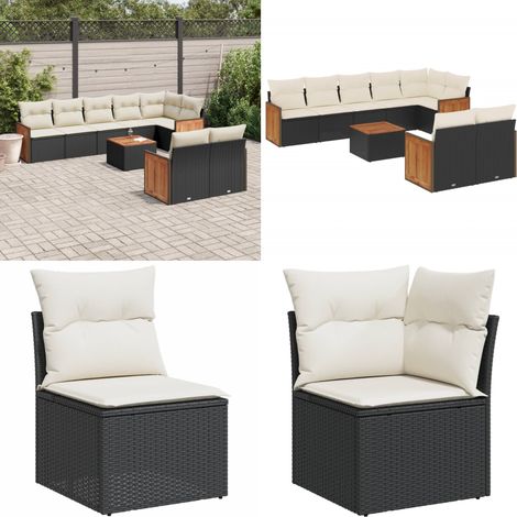 9-tlg. Garten-Sofagarnitur mit Kissen Schwarz Poly Rattan - Gartengestelle - Gartenmöbelset - Outdoor Möbel - Lounge Set - Rattan Gartenmöbel - Home & Living (1/5)