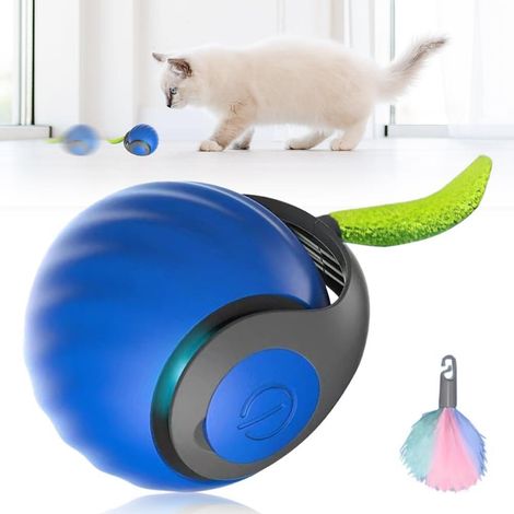 2025 New Interactive Cat Toy Ball Interactive Ball with Plush Tail- Intelligent Toy for Dogs Indoor Games (Blue) (1/5)