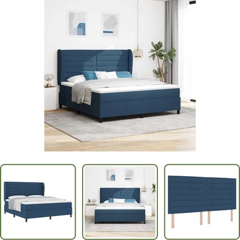 Matelas - Lit à ressorts avec matelas Bleu 180 x 200 cm tissu (1/5)