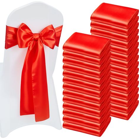 Nœud de Chaise en Satin Luxueux Rouge Lot de 100 Pièces, Bandeau de Chaise de 17 x 275 cm, Facile à Nouer, Ceinture de Décoration Élégante pour Mariage, Cérémonie, Fête Prénatale et Banquet (1/5)