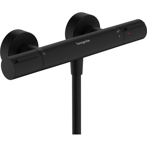 Hansgrohe – Mitigeur de douche Ecostat – Tête de robinet noir mat – Cartouche thermostatique – Débit 17 l/min à 3 bar – Limite de température réglable (1/5)