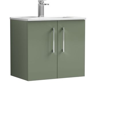Balterley  Contemporary Bathroom 2 Soft Close Door & Minimalist Wall Hung Vanity Unit Basin, Satin Green, 600mm