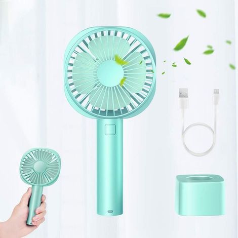 Ventilateur Portable, Mini Ventilateur USB Silencieux, Rechargeable 2600mAh Batterie, Ventilateur à Main 3 Vitesse Réglable pour Camping Bureau Poche Office Voyage, Bleu (1/5)