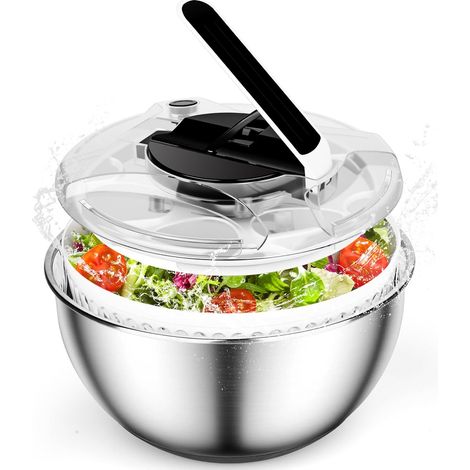 4,5 L Essoreuse à Salade Acier Inoxydable Grande Sécheuse à Légumes à Pression Facile à Une Main avec Couvercle Base Antidérapante Bouton Stop Salad Spinner pour Laitue Légumes Herbes Baies (1/5)