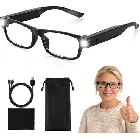Lunettes Grossissantes avec Lumière LED, 160% Lunettes Loupe, Lunette de Lecture, Vision Claire et Mains Libres pour Lecture, Bijoutier, Couture, Bricolage, Loisirs, Artisanat (1/5)