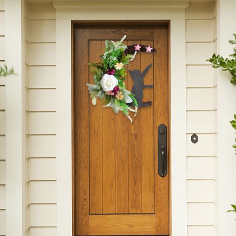 Guirlande de chats et de lune pour Halloween, couronne décorative à suspendre pour une fête d'Halloween, décoration pour la maison, la ferme, le porche ou la porte d'entrée (1/3)