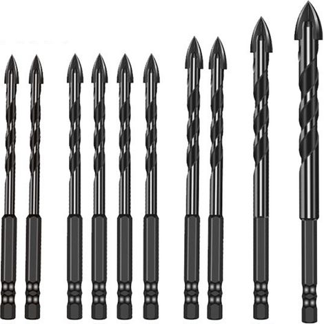 Juego de 10 brocas de carburo YG8 de cuatro filos para perforar mármol, azulejos, paredes y ladrillos. Herramienta de perforación de doble uso (en seco y en húmedo). (1/5)