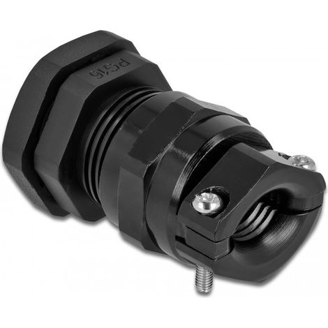 DELOCK PRESSE-ÉTOUPE PG16 AVEC DÉCHARGE DE TRACTION ET PROTECTION ANTI-COURBURE - NOIR. 60357