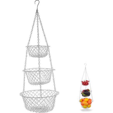 Panier à fruits mural à suspendre, paniers pour supports métalliques, robustes, à 3 niveaux en fil de fer (1/5)