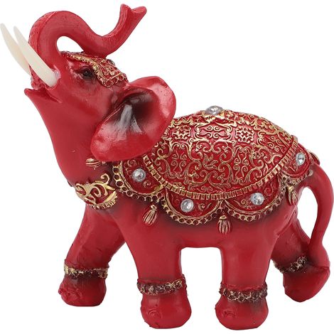 Statue Feng Shui Eléphant Fortuné Statuette Décorative Maison de Résine Rouge (1/5)
