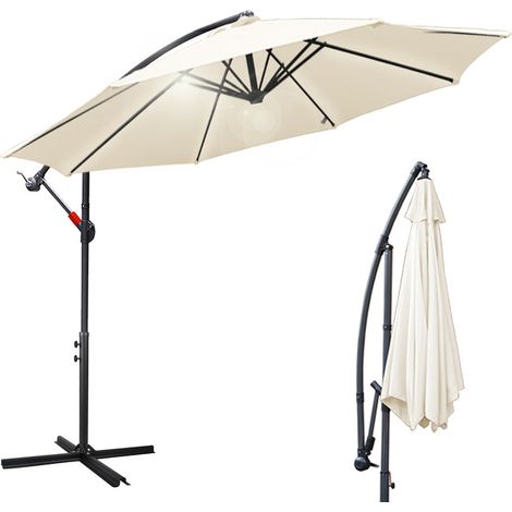 Hengda Ombrellone 300 cm beige - con manovella e supporto - protezione UV idrorepellente pieghevole - ombrellone da spiaggia ombrellone da mercato (1/5)