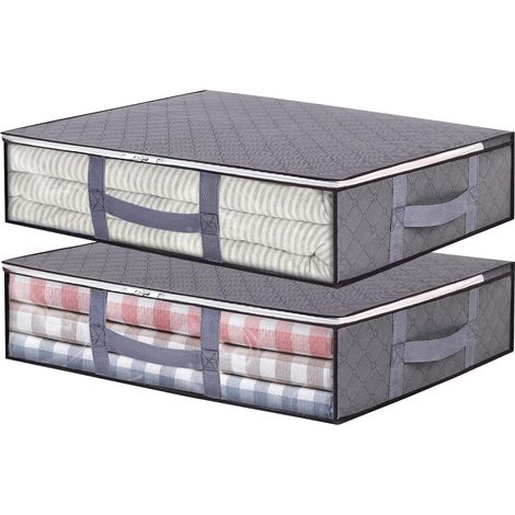 Lot de 2 sacs de rangement sous lit 40L Sacs pliables pour vêtements Conteneurs de rangement de grande capacité avec fenêtre transparente Poignées renforcées Organisateur zippé pour couettes (1/5)
