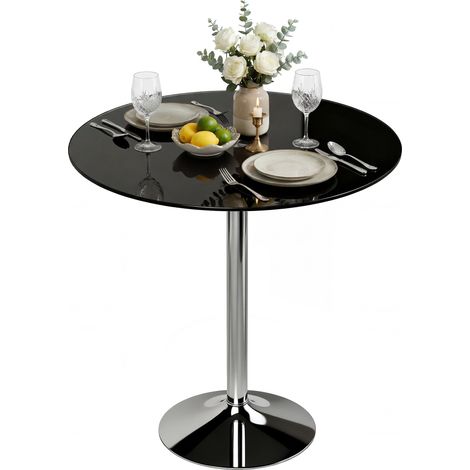 HOMCOM Round Bar Table, Dining Table with Tempered Glass Top and Steel Frame