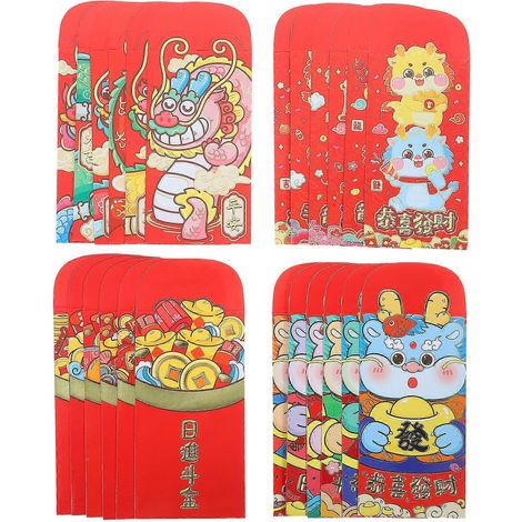 Papier à enveloppes rouge gaufré, paquet de 24, pochettes porte-bonheur pour le Nouvel An chinois (1/5)