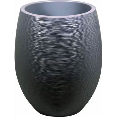 EDA – Pot de fleurs rond Egg 50cm – Jardinière en matériau résistant – Volume 53L – Ø 50 x H 53 cm – Gris anthracite (1/5)