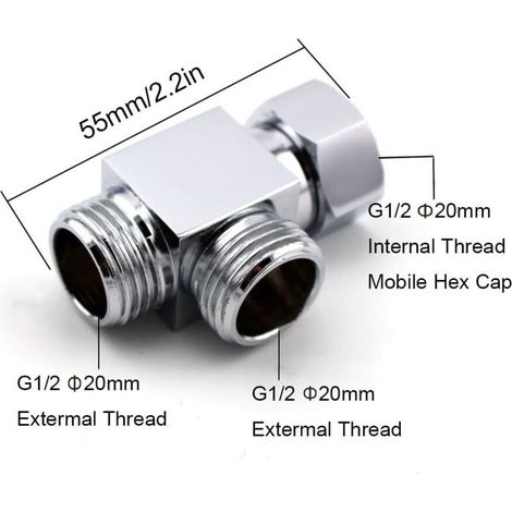 Bras de Douche Laiton 3 Voies Inverseur T pour Tuyau Connecteur Standard–G1/5,1 cm Système Douchette Pièce de Rechange (1/3)