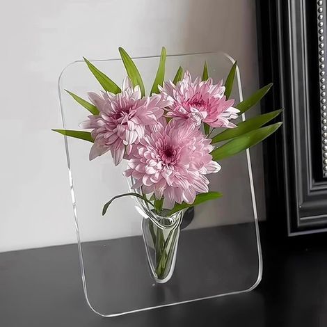 Blumenvase mit Rahmen, transparenter Acryl Blumenbehälter, moderne Kunstdekoration für Zuhause, Schreibtisch, Bücherregal, Tisch, Einzugsgeschenk (1/4)