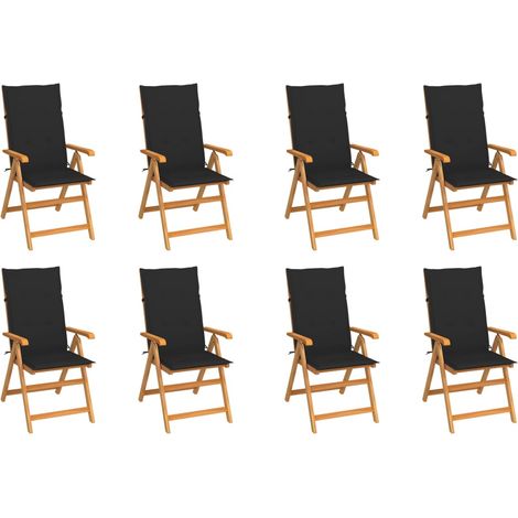 8 pcs Chaises inclinables avec coussins, Chaises à dîner, Fauteuils de jardin Teck solide BGT73893 (1/5)