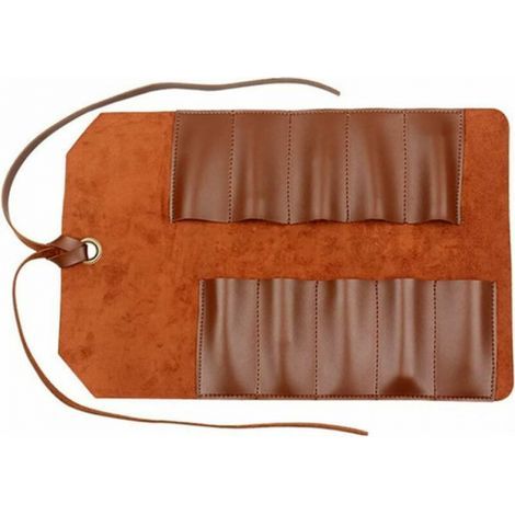 Sac à outils en cuir 25.4x39.4 cm – 10 poches pour outils de menuiserie – Design portable avec cordon en cuir – Couleur brun clair (1/5)