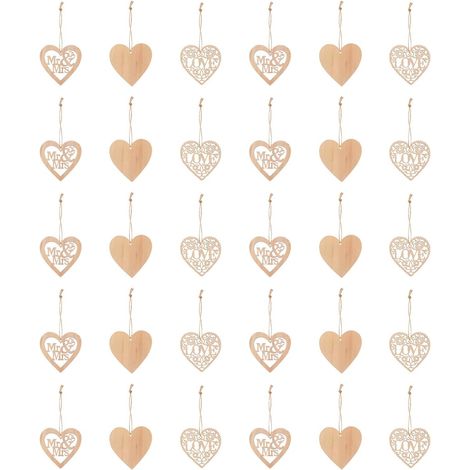 Ensemble de 30 pendentifs en bois en forme de cœur à suspendre (1/5)