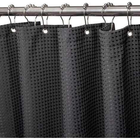 Duschvorhang, Anti-Schimmel-Stoff – 182 x 182 cm (schwarz). Robuster Duschvorhang mit beschwertem Saum