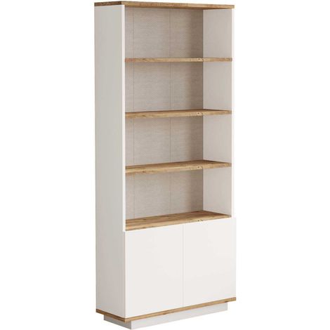 Cotecosy – Bibliothèque 2 portes 4 niches – Blanc naturel – Panneau de particule mélaminé – Dimensions 75.5x168.3x26.8 cm