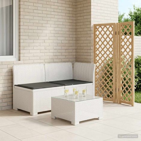Canapé de jardin 2 places aspect rotin PP Blanc avec coussins anthracite - PANGIVO (1/5)