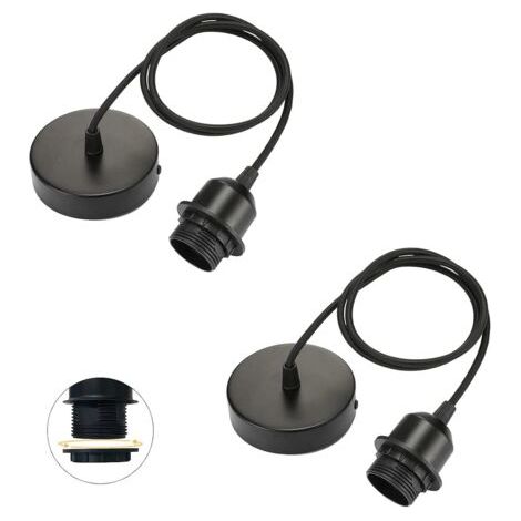 Lot de 2 suspensions de lampe E27, câble réglable de 100 cm avec anneau à vis amovible, suspension de lampe E27 avec anneau à vis, câble textile réglable, pour la maison, la cuisine, noir (1/4)