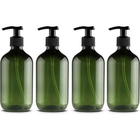 4 Pack Plastic Bottles with Pump for Pet Lotion Shampoo Shower Gel Hand Cream 500ml Green and Brown (1/5)