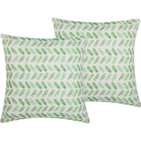 2 Coussins Décoratifs 45 x 45 cm Motif Abstrait Vert sur Fond Noir Accessoire Idéal pour Chambre ou Salon au Style Moderne et Scandinave Beliani
