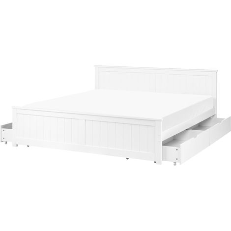 Letto matrimoniale in legno di Pino Bianco con 4 cassetti e testiera 180 x 200 cm Sabran