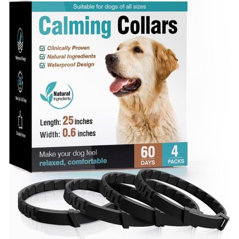 Set di 4 collare calmante per cani, sollievo dall'ansia, rilascio prolungato di feromoni per 60 giorni, ansia da separazione, misura 63,5 cm, regolabile, adatto a tutti i cani (1/4)