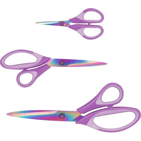 Lot de 3 paires de ciseaux multi-usages en titane avec poignée souple - Pour la famille, le bureau et l'école - Violet (1/5)