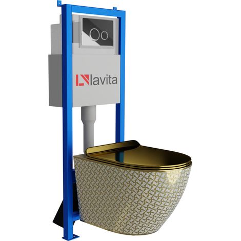 Bâti-support Lavita LAV 101 à 40 cm + WC Sofi Slim Golden Never Die sans bord + plaque de commande LAV 200.4.2 chrome Kit complet (1/5)