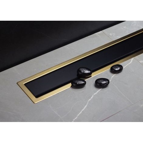 Caniveau de douche en or 24 carats et verre noir CONFLUO PREMIUM LINE-75x12 cm-12 -- (1/5)
