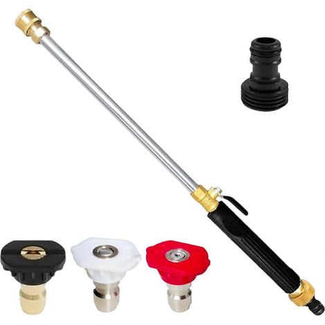 Lance de nettoyeur haute pression robuste, pulvérisateur réglable, tuyau à connexion rapide avec 3 buses accessoire de nettoyage (1/5)