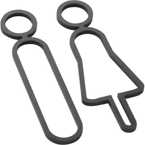 Lot de 2 panneaux de porte de toilettes noirs, décorations murales autocollantes, panneau WC pour jardin familial (1/5)