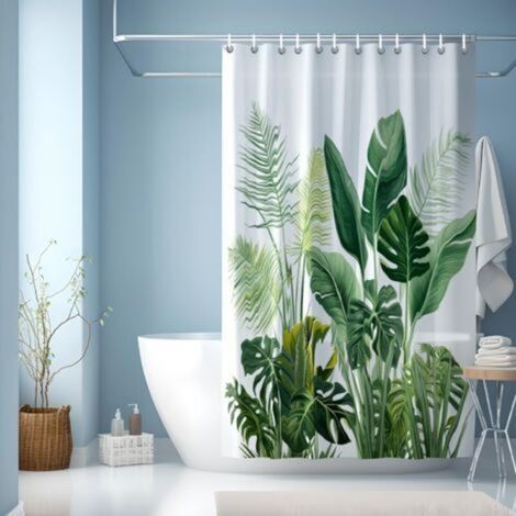 Shower Curtain, Abstract Plant Watercolor Shower Curtain, Waterproof Shower Curtain, Bathroom Shower Curtain and Hooks, 180x200cm (1/5)