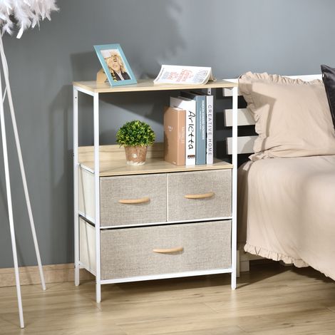 Commode de rangement 3 tiroirs en tissu, étagère et dessus plat, 58 cm de long, 29 cm de profondeur, 81,5 cm de haut, meuble pratique pour chambre (1/5)