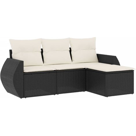Set Divani da Giardino 4 pz Salotto da Giardino con Cuscini Nero in Polyrattan (1/5)