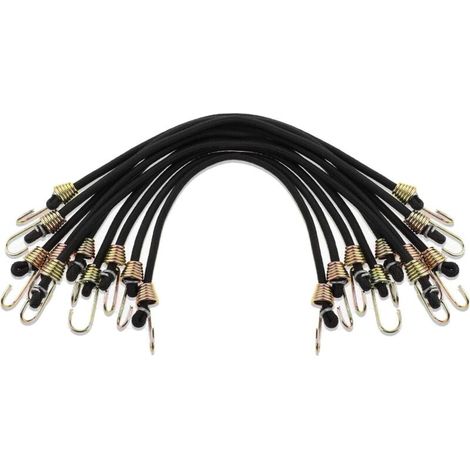 10 Pcs Small Bungee Cords with Hooks, 25cm Mini Black Rubber Bungee Cords for Outdoor Camping, Elastic Ties (1/5)