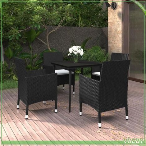 Ensemble à manger de jardin - FAFEICY - 3099728 - Résine tressée noire - Table verre 80x80 cm - 4 chaises rembourrées (1/5)