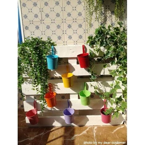 10 Pots suspendus en métal sans trou de drainage, crochet amovible – idéal pour balcon, jardin et clôture