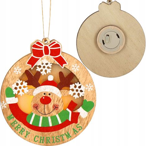 PENDENTE ALBERO DI NATALE RENA PER L'ALBERO DI NATALE LUMINOSO PALLINA DI LEGNO LED