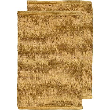 Lot de 2 tapis de salle de bain 40 x 60 cm en coton moutarde - PEPPO (1/5)