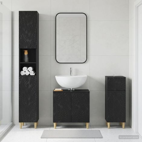 vidaXL 3 Piece Bathroom Cabinet Set DELFT Black Engineered Wood (1/5)