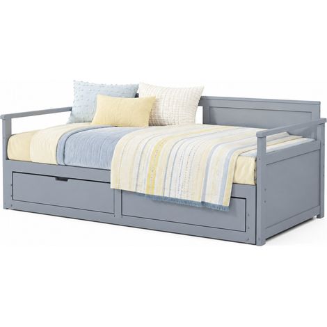 Lit banquette convertible 90x190 avec tiroirs et lit gigogne, en bois de pin, gris, gain de place pour chambre d’enfant et invités – CHICFURN (1/5)