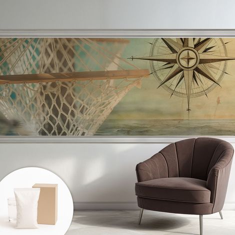 Papier peint intissé mural avec imprimé motifs décoratifs - style contemporain - Colle incluse gratuite Détente au bord de la mer 250x104 cm (1/5)